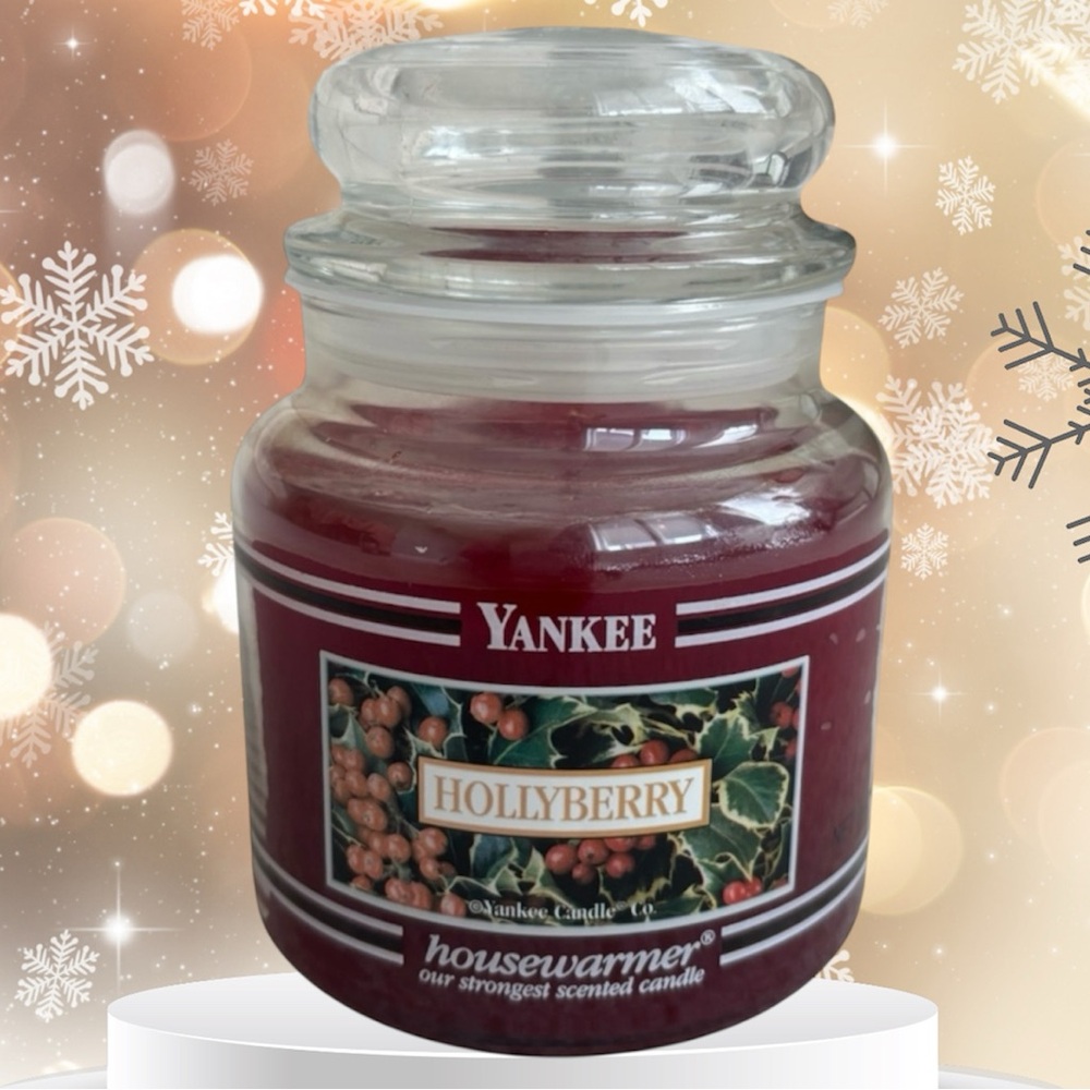 Yankee Candle Jar Hollyberry Rare Vintage Black Band Holiday Candle Red 14.5 Oz